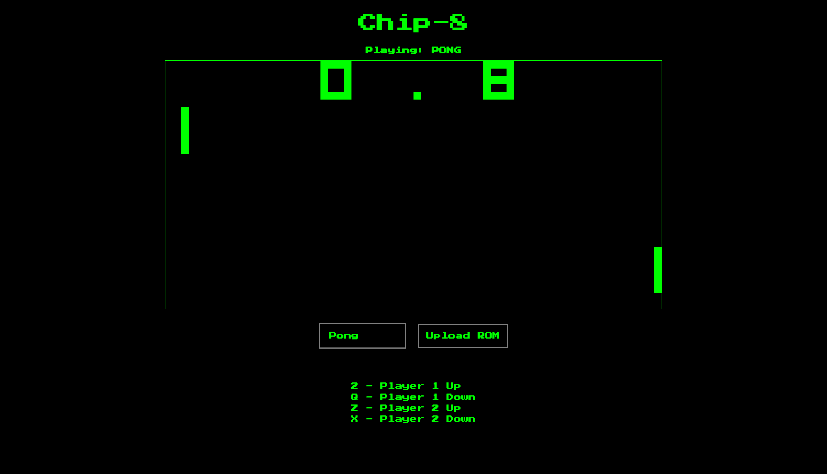 A snapshot of the project, which shows a chip-8 emulator running the Pong game
