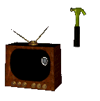 A TV being smashed with a hammer