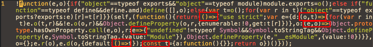 A snapshot of the generated bundle, which contains constants and arrow functions