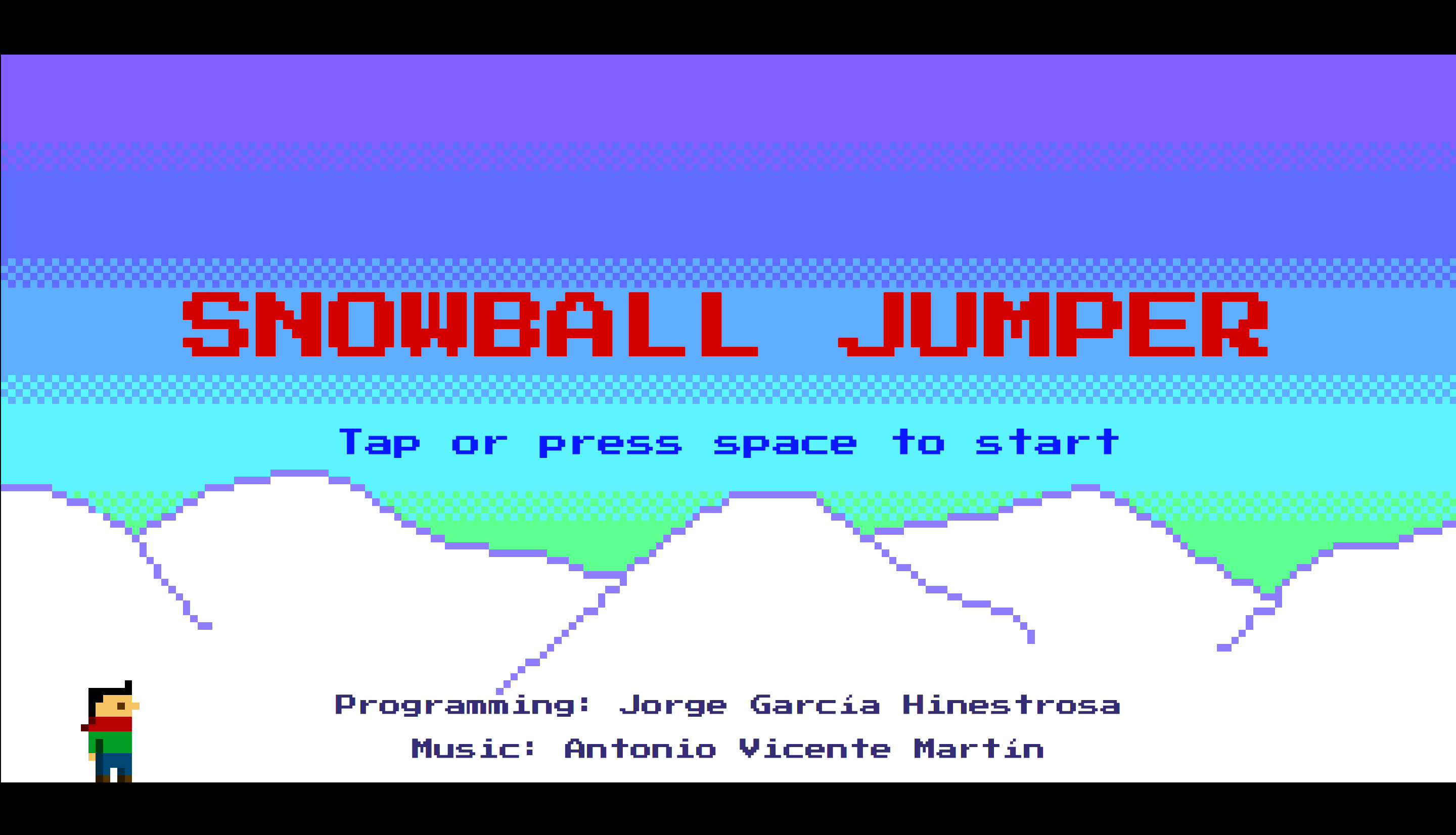 A screenshot of the game, which shows the title of the game and the player sprite in the left